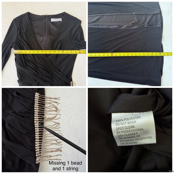 IEENA FOR MAC DUGGAL Black Jersey Asymmetrical Ruched Gown with Rhinestones Sz 8 - Picture 10 of 11